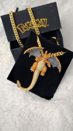 Pokémon Charizard 3D Necklace By King Ice With 22" Cuban Link Chain - Authentic
