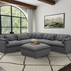 New 6 Piece Cloud Sectional.  Grey Performance Fabric.  120” X 120” X 34” High.  Free Delivery!