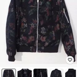 Men’s black floral bomber jacket Zip Up XL