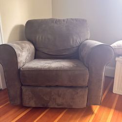 Brown suedes velvet recliner - great for new baby