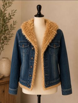 Women’s Denim Jacket with Faux Fur Trim