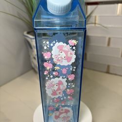 🌸 Adorable My Melody Floral Lace Milk Carton Water Bottle - Official Bioworld 2024 Merchandise (Blue Variant) 🌸