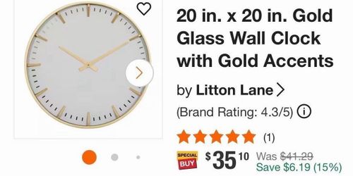 Brand new 20” x 20” modern clock with gold accents