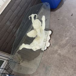 Rare Angel Glass Top Coffee Table 