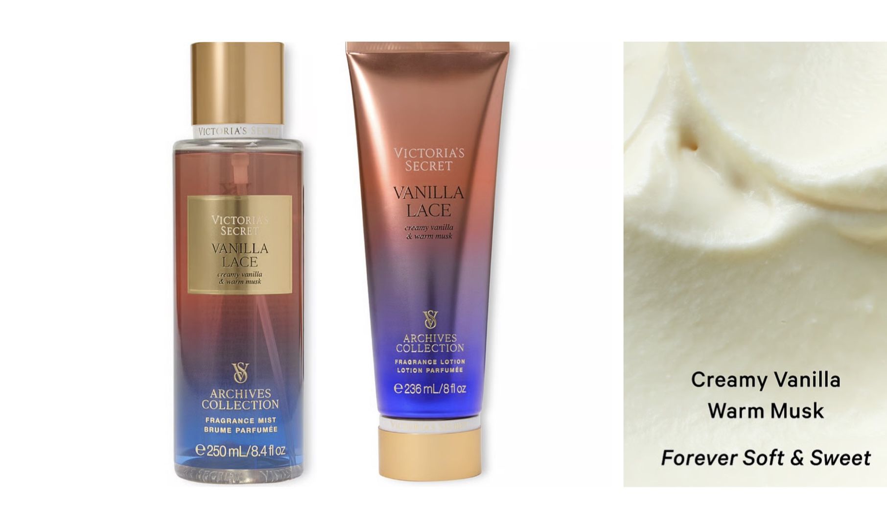 Victoria's Secret Vanilla Lace Fragrance Body Mist And Lotion Set New