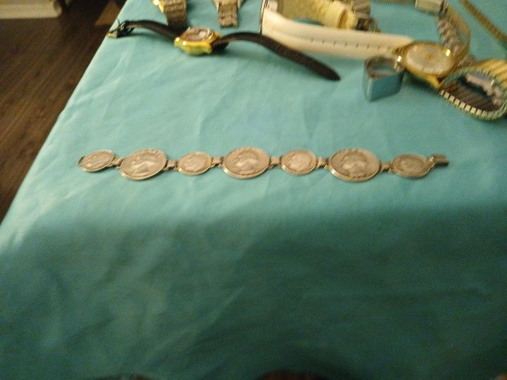 Silver Coin Unique Dime And Quarter  Bracelet 