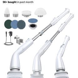 LABIGO Electric Spin Scrubber, Cordless Cleaning Brush Scrubber with 7 Replaceable Brush Heads and Adjustable Extension Handle, IPX7 Waterproof Power 