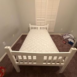 White Twin Bed Frame with mattress