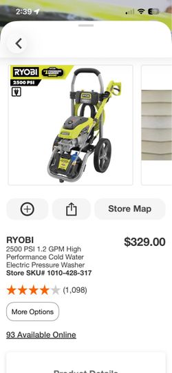 Like new Ryobi 2500 PSI Electric Pressure Washer
