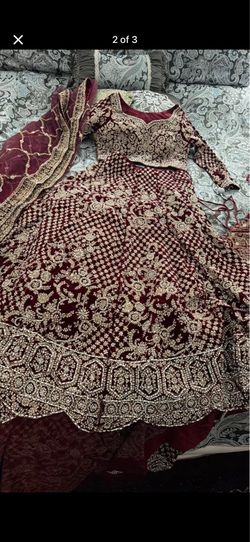 Luxury Maroon Velvet Lehenga Choli (Like New)