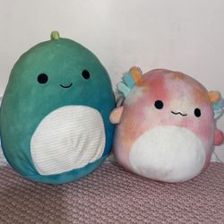 8 Inch Pink Axolotl And 10 Inch Jarrell The Dinosaur Squish Mallow