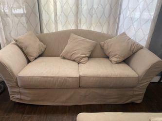 Restoration Hardware Belgian Camelback Slipcovered Sofa
