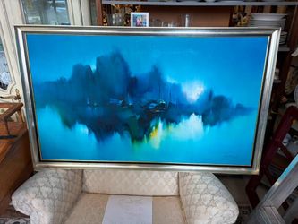 Vintage H. Leung Original Oil Painting 40"x24" Water Scene