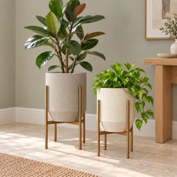 2 -Pack Round 13.0-Inches W Medium Gray Metal Contemporary/Modern Indoor Nursery planter Stand Included ，PL941