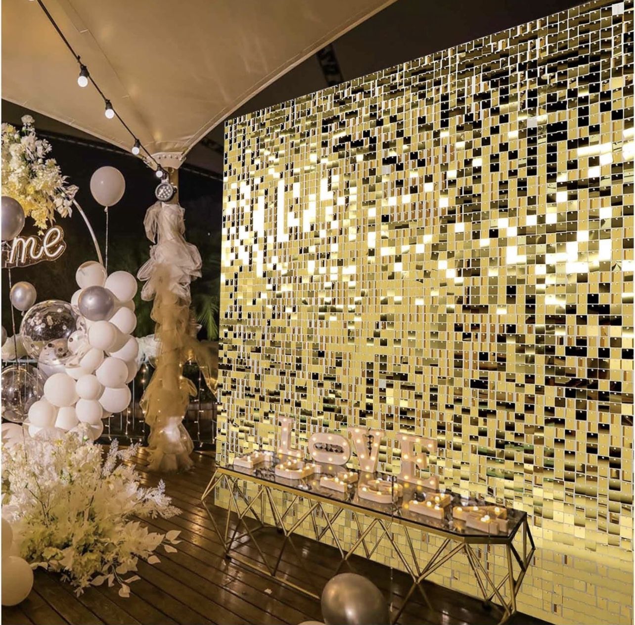 Kate Square Light Gold Sequin Wall Panels Shimmer Wall Birthday Party Backdrop Decorations (Pack of 12)