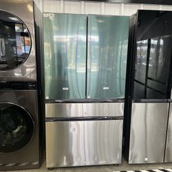 Samsung 4 Door Bespoke Refrigerator With Beverage Center - Emerald Green & Stainless Steel 