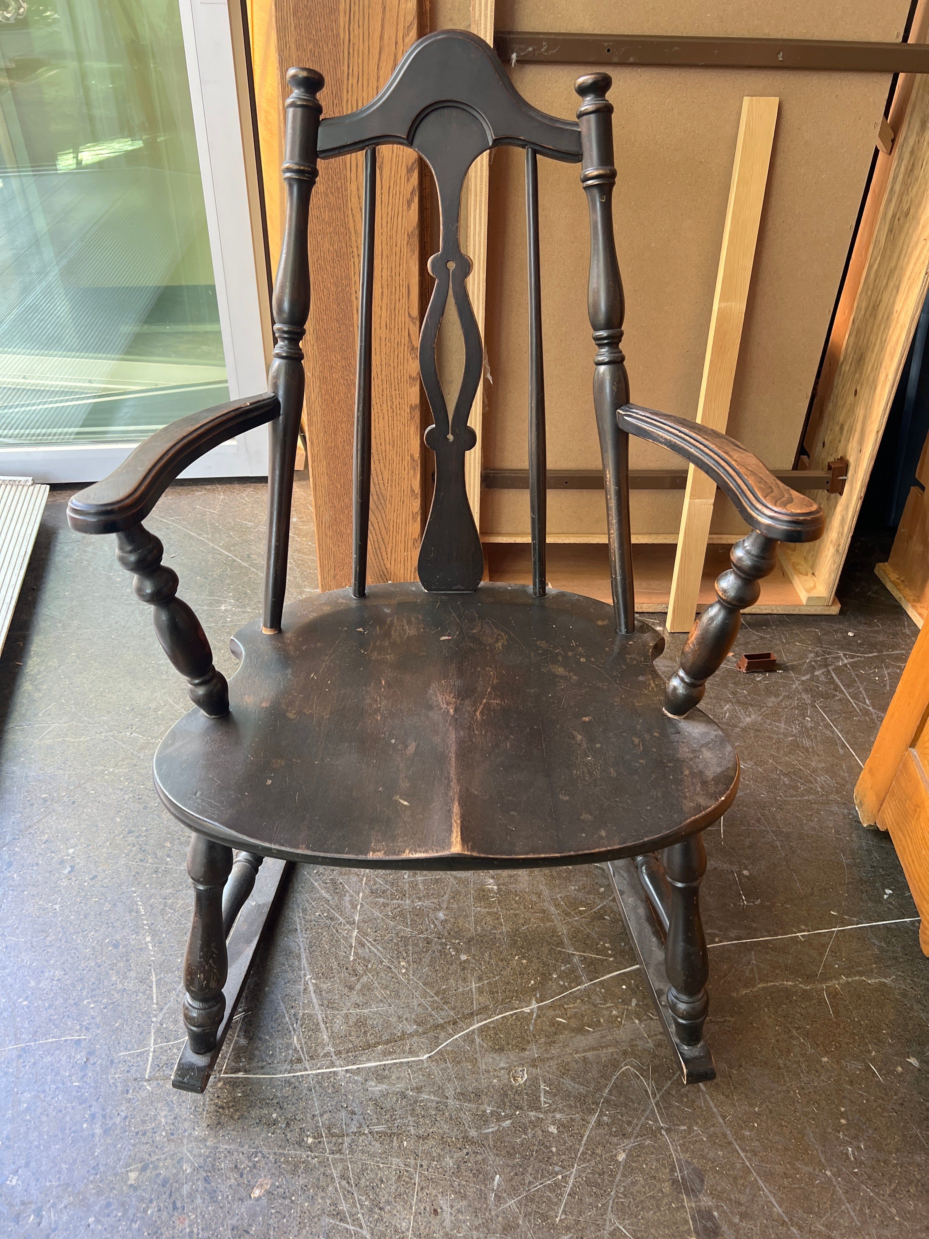 Vintage Black Wood Rocking Chair