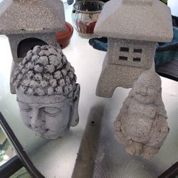 Temple And Buddha Figurines Garden Sell As A Set $35