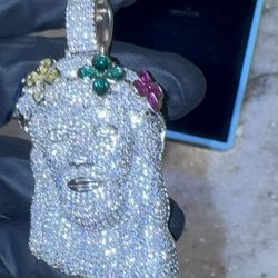 Very unique Sterling silver moissanite Jesus pendant