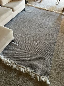 West Elm Tweed Flatweave Rug and Pad 6x9 – Black & Ivory Wool/Cotton Blend