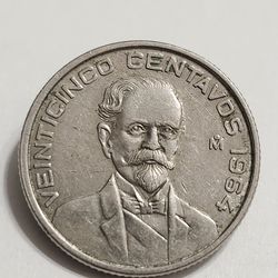 1964 Mexico 25 Cejtavos Antique Coin - Francisco I Madero