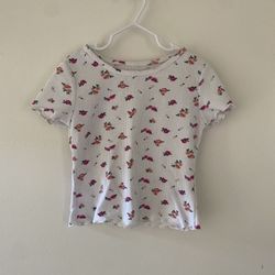 Wonder Nation Size 6 Girls Summer Short Sleeve Shirt White With Flowers - Pre-owned - Great Condition - Soft Fabric 