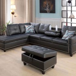 Brand new sectional couch with storage ottoman 