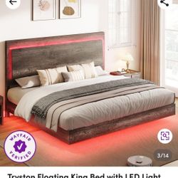 Tryston Floating King Bed with LED Light, Gray