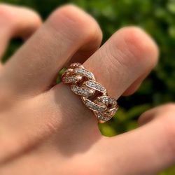 NEW Jewelry 10k solid rose gold Cuban link style ring diamond 2.4 CTW sz 10 15.8 grams 10.5mm