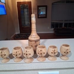 Wooden Bottle and Cups Set