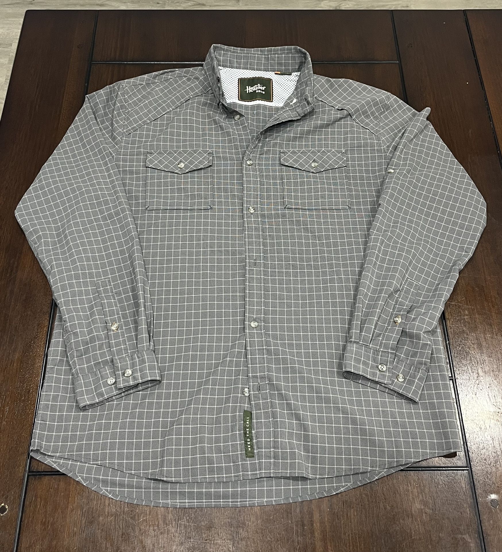 Howler Bros Long Sleeve Button Up Shirt Mens L Gray Blue Check Nylon Vented