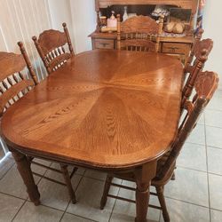Solid Wood Dining Table + 5 Matching Chairs