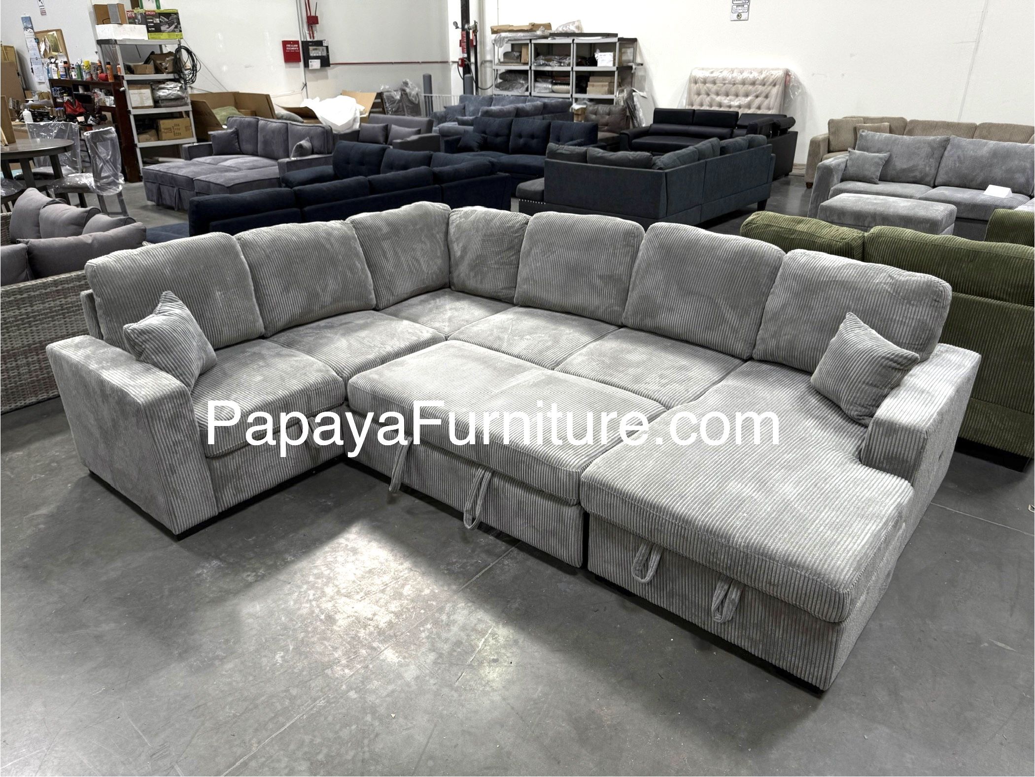 New! Large Sectional Sofa Bed, Plush Sectional Sofa Bed, Sleeper Sofa, Couch, Sectional, Grey Sectional Couch, Gray Sofa Bed,Corduroy Sleeper Sofa Bed
