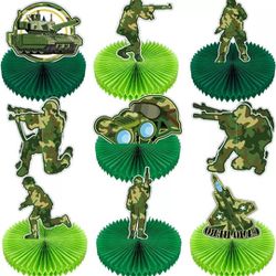 6 Pieces Army Military Honeycomb Centerpieces Tank Camouflage Party 