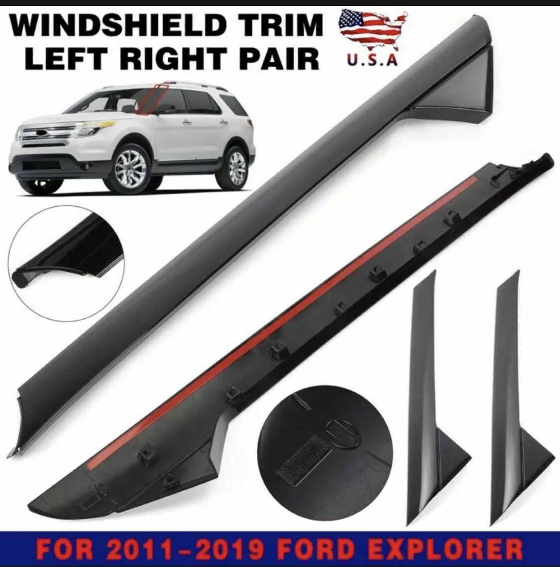 Moldura FOR 11-19 FORD EXPLORER OUTER WINDSHIELD A-PILLAR TRIM MOLDING PANEL LEFT+RIGHTm