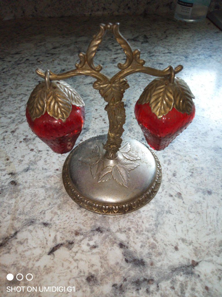 Vintage Strawberry Glass Salt And Pepper Shakers 