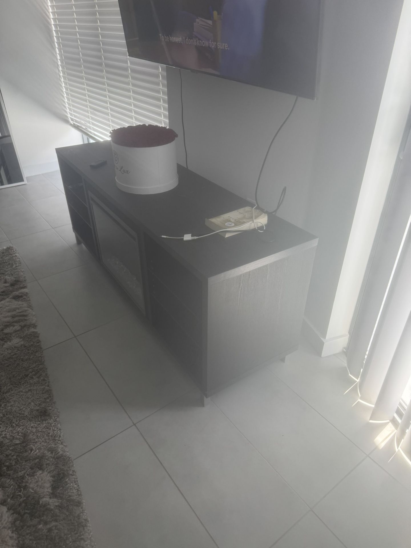 Black Media Console W/ Functioning Fireplace  
