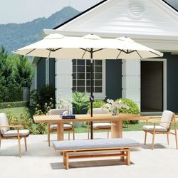 9.7 ft. Outdoor Patio Double-Sided Umbrella w/ Tilt / Crank Handle and Air Vents(Cream White) w/ Black Pole (BASE NOT INCLUDED) [NEW]   [NEW]