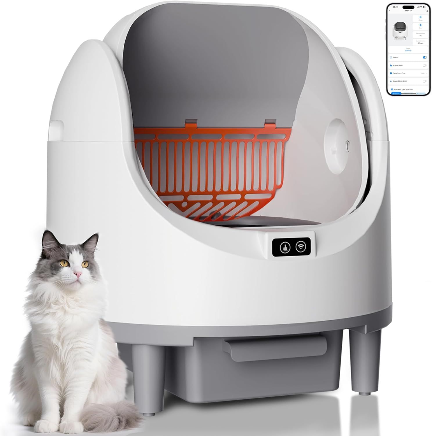 Self Cleaning Litter Box, Automatic Cat Litter Box for Multiple Cats, App Control with Safety Sensors, Open Top, Includes Scent Cartridge & Trash Bags