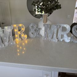 Mr. And Mrs. Light Up decoration party wedding bridal shower decor Each Letter Is 8” Tall