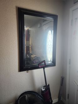 Mirror large black wood trim beveled edges