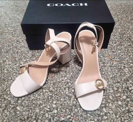 Coach Maddi 85 LTR Block Heel Sandals  Womens 10B/40.5 chalk Ivory White