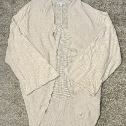 Gap Women’s Size L Beige 100% Cotton Open Front 3/4 Sleeve Cardigan Sweater