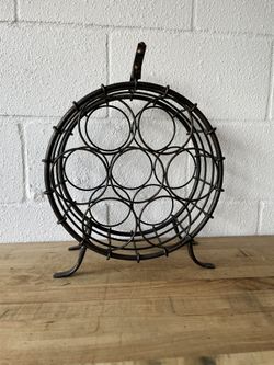 Vintage Wrought Iron Countertop Wine Rack – Holds 7 Bottles
