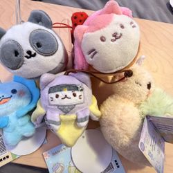 Brand New Plush Keychain Lot - Banany, Panda, Axolotl, Spike