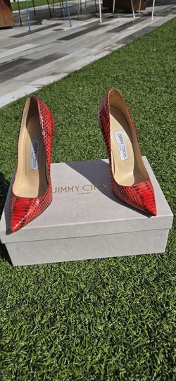 Jimmy Choo Anouk 120 Snakeskin Pumps - Red Fire - EU 35.5 (US 5.5)