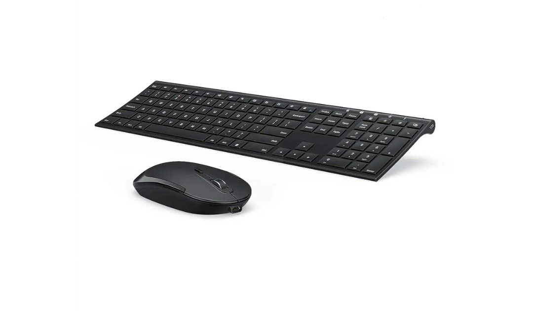 Wireless Keyboard and Mouse, Vssoplor 2.4GHz Rechargeable Compact Quiet Full-Size Keyboard and Mouse Combo with Nano USB Receiver