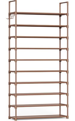10 Tier Shoe Rack, Tall Shoe Organizer, 32.2" Wide, Brown
Large-Capacity Shoe Storage with Hooks, Shoe Shelf for Closet, Entryway, Bedroom, Living Roo
