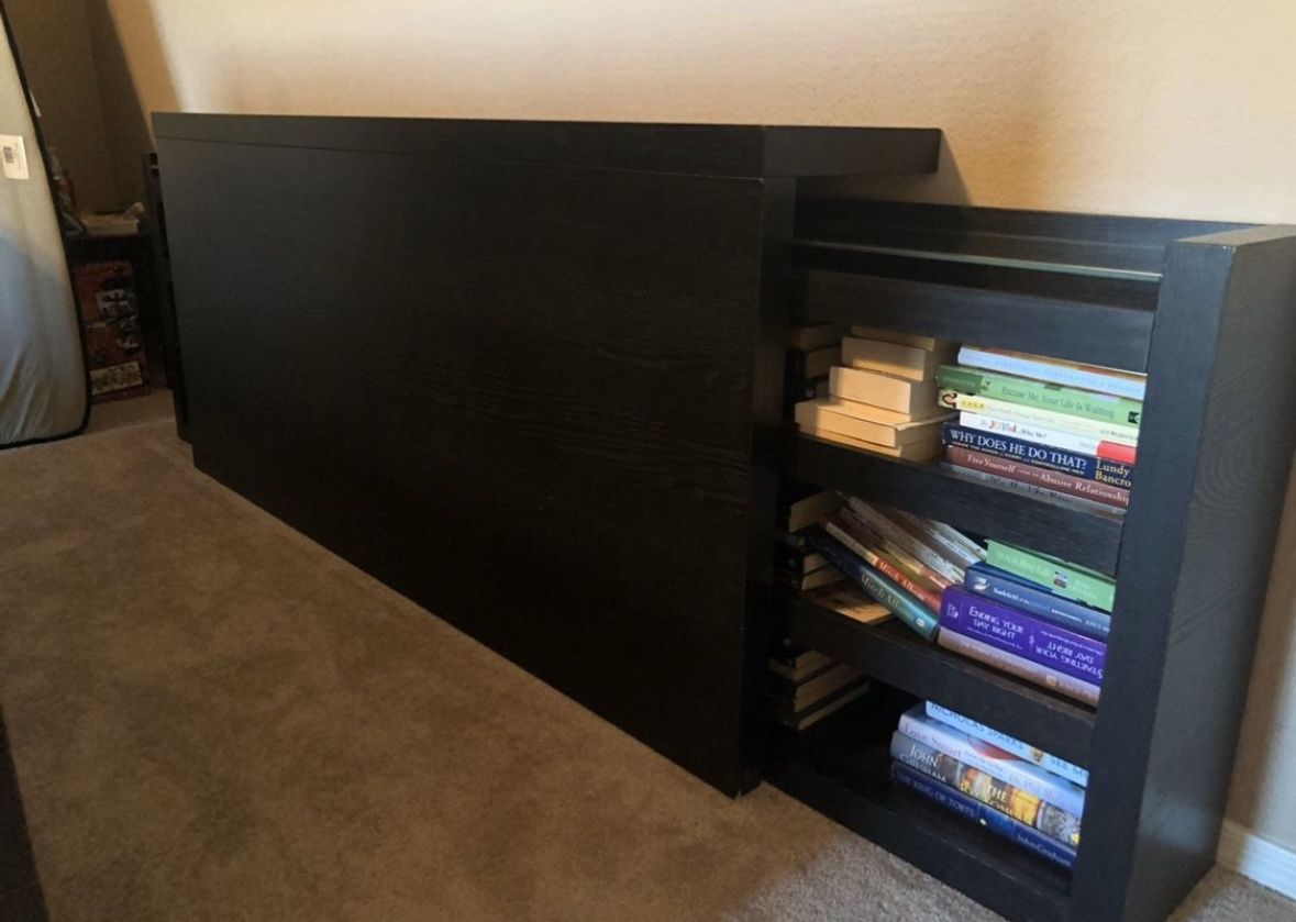 IKEA Queen Malm 3pc Headboard/Bookcase Shelving Unit
