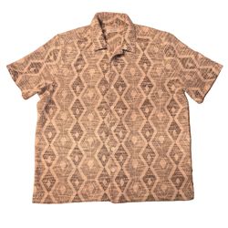 Primark Textured Short Sleeve Button-Up Shirt – Size XL – Grey & Off-White Pattern